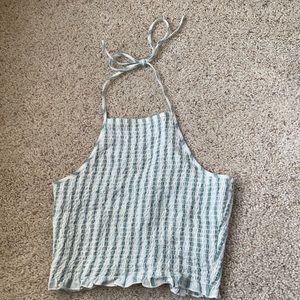 Blue American Eagle Smocked Halter Crop Top